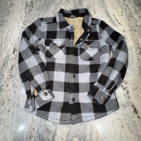 Eddie Bauer Other - Eddie Bauer Kids 6/7 Small Gray Black Gingham Faux Fur Lined Jacket Snap Button